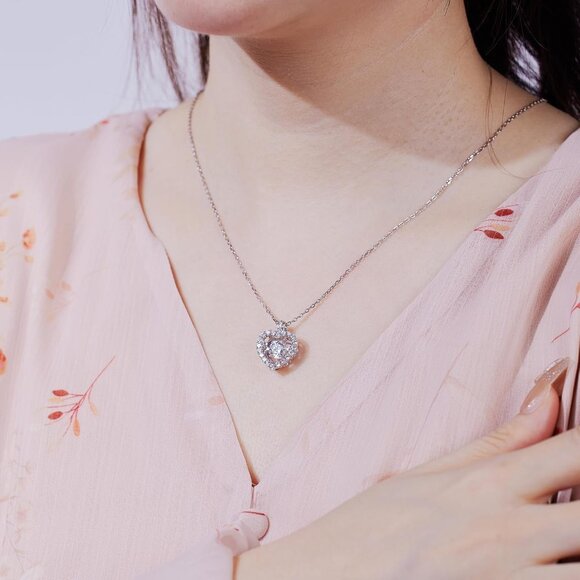 Women Women Pendant Necklace Sterling Silver 20" White Gold Plated Heart Gift - Picture 6 of 6